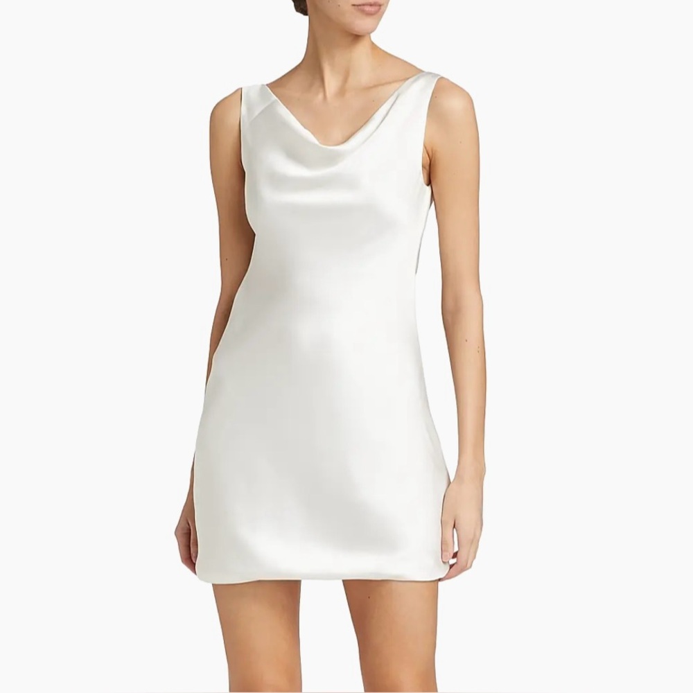 Norma Kamali Maria Satin Cowl Neck Minidress (White)